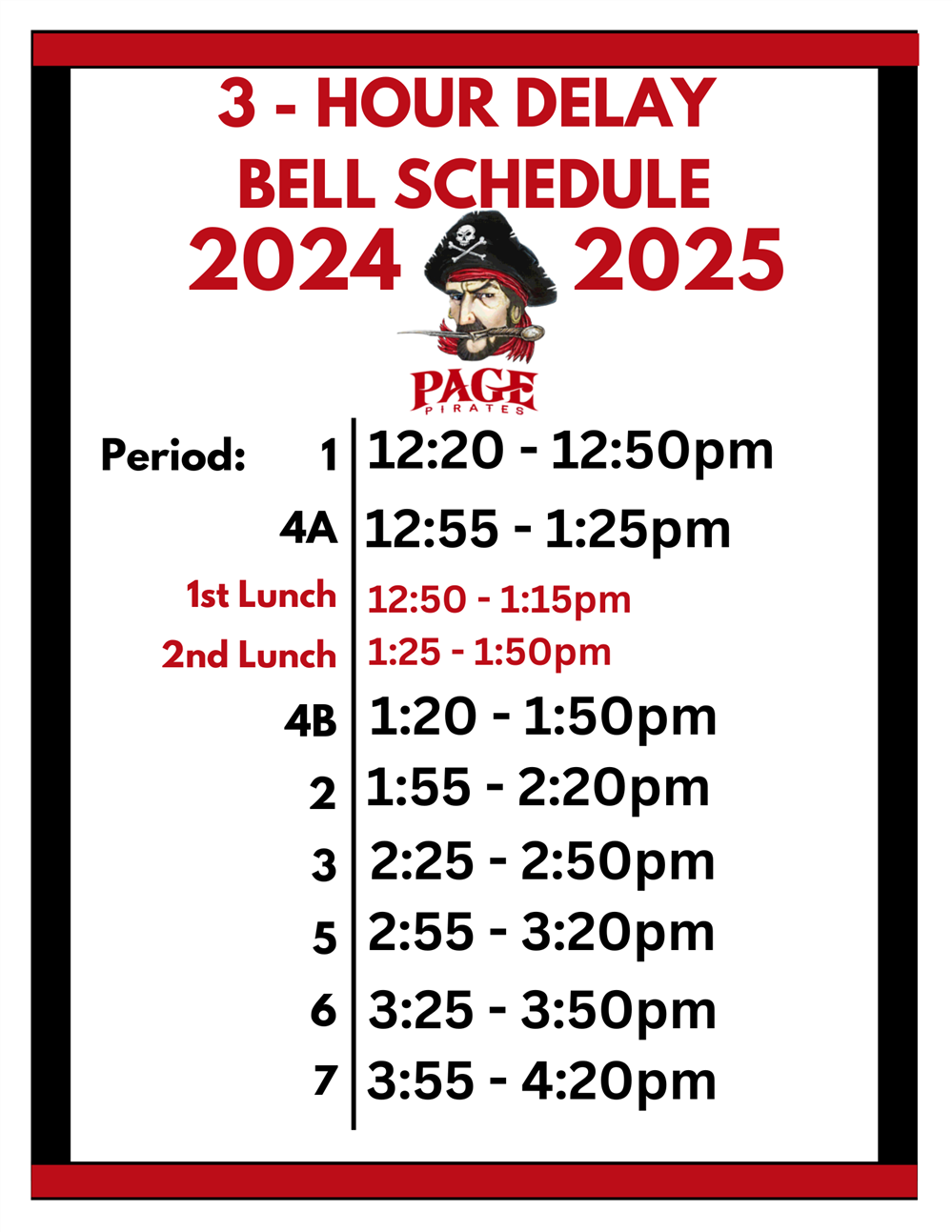 3 Hour Delay Schedule